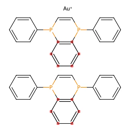 Bis(1,2-bis(diphenylphosphino)ethene)gold (I) structure