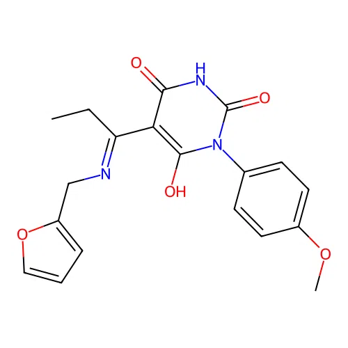 5-[1-(furan-2-ylmethylamino)propylidene]-1-(4-methoxyphenyl)-1,3-diazinane-2,4,6-trione structure