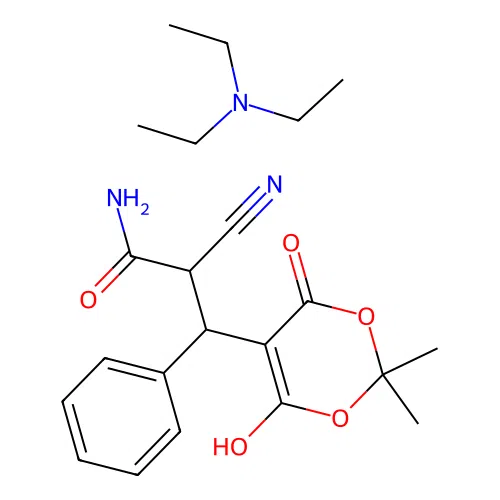 2-cyano-3-(6-hydroxy-2,2-dimethyl-4-oxo-4H-1,3-dioxin-5-yl)-3-phenylpropanamide structure