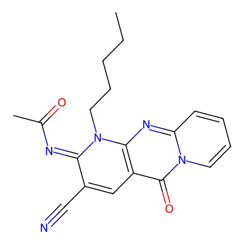 (E)-N-(3-cyano-5-oxo-1-pentyl-1H-dipyrido[1,2-a:2',3'-d]pyrimidin-2(5H)-ylidene)acetamide structure