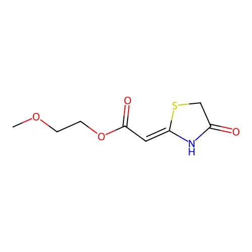 2-methoxyethyl (2Z)-(4-oxo-1,3-thiazolidin-2-ylidene)ethanoate structure
