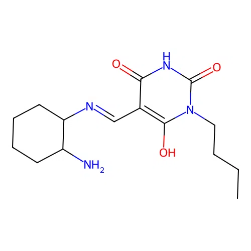 (5E)-5-[[(2-aminocyclohexyl)amino]methylidene]-1-butyl-1,3-diazinane-2,4,6-trione structure