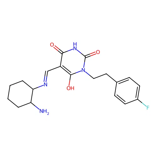 (E)-5-(((2-aminocyclohexyl)amino)methylene)-1-(4-fluorophenethyl)pyrimidine-2,4,6(1H,3H,5H)-trione structure