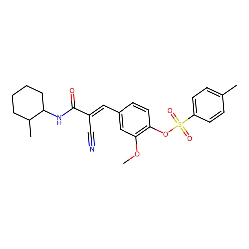 [4-[(E)-2-cyano-3-[(2-methylcyclohexyl)amino]-3-oxoprop-1-enyl]-2-methoxyphenyl] 4-methylbenzenesulfonate structure