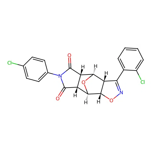 (3aS,4R,4aS,7aR,8R,8aS)-3-(2-chlorophenyl)-6-(4-chlorophenyl)-4,4a,8,8a-tetrahydro-3aH-4,8-epoxyisoxazolo[4,5-f]isoindole-5,7(6H,7aH)-dione structure