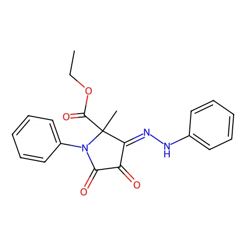 (Z)-ethyl 2-methyl-4,5-dioxo-1-phenyl-3-(2-phenylhydrazono)pyrrolidine-2-carboxylate structure