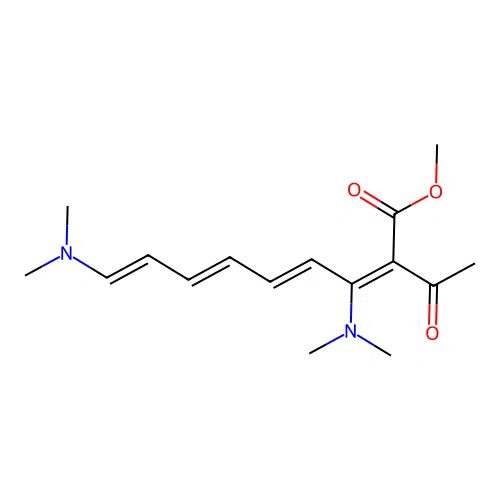 methyl (2E,4E,6E,8E)-2-acetyl-3,9-bis(dimethylamino)nona-2,4,6,8-tetraenoate structure