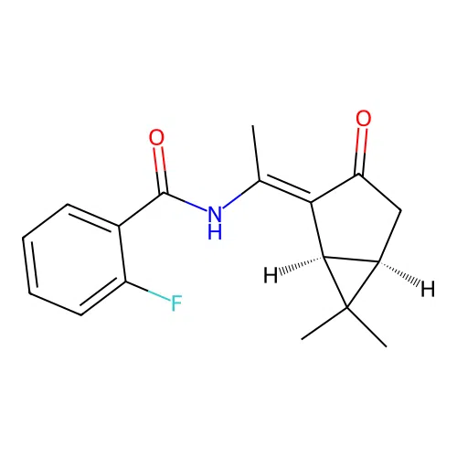 N-((E)-1-((1S,5R)-6,6-dimethyl-3-oxobicyclo[3.1.0]hexan-2-ylidene)ethyl)-2-fluorobenzamide structure