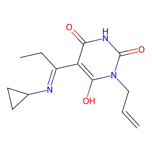 1-Allyl-5-[1-cyclopropylamino-prop-(E)-ylidene]-pyrimidine-2,4,6-trione structure
