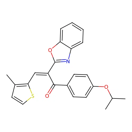 (Z)-2-(1,3-benzoxazol-2-yl)-3-(3-methylthiophen-2-yl)-1-(4-propan-2-yloxyphenyl)prop-2-en-1-one structure