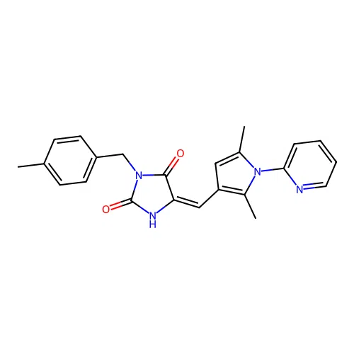(5E)-5-[(2,5-dimethyl-1-pyridin-2-ylpyrrol-3-yl)methylidene]-3-[(4-methylphenyl)methyl]imidazolidine-2,4-dione structure