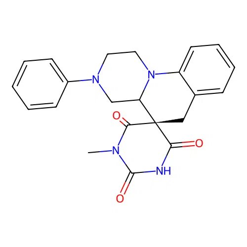 (5R)-1'-methyl-3-phenyl-1,2,3,4,4a,6-hexahydro-1'H-spiro[pyrazino[1,2-a]quinoline-5,5'-pyrimidine]-2',4',6'(3'H)-trione structure