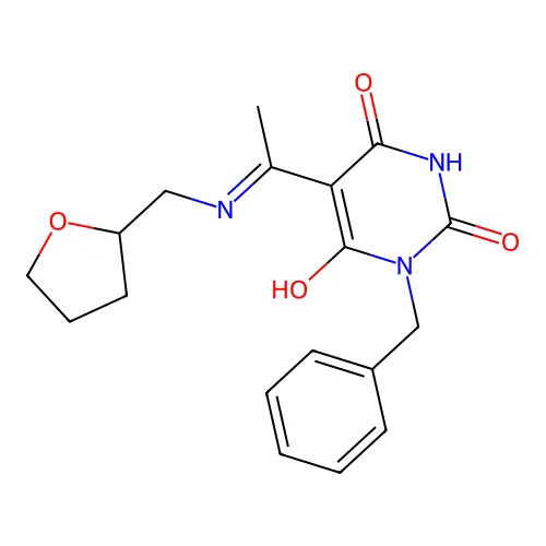 (5E)-1-benzyl-5-[1-(oxolan-2-ylmethylamino)ethylidene]-1,3-diazinane-2,4,6-trione structure