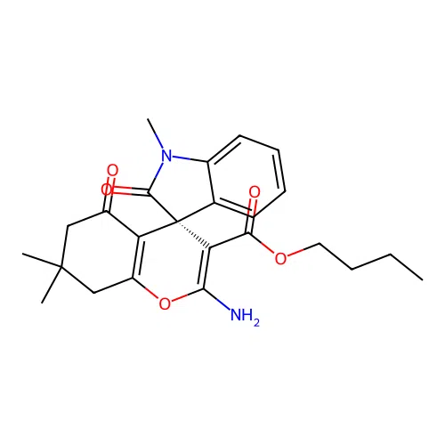 (S)-butyl 2-amino-1',7,7-trimethyl-2',5-dioxo-5,6,7,8-tetrahydrospiro[chromene-4,3'-indoline]-3-carboxylate structure