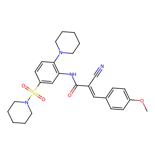 (E)-2-cyano-3-(4-methoxyphenyl)-N-(2-piperidin-1-yl-5-piperidin-1-ylsulfonylphenyl)prop-2-enamide structure