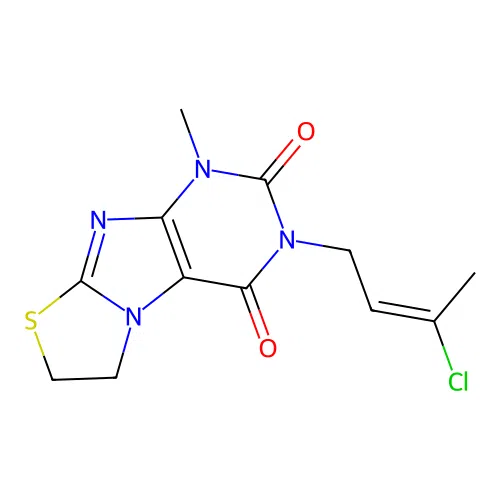 2-[(E)-3-chlorobut-2-enyl]-4-methyl-7,8-dihydropurino[8,7-b][1,3]thiazole-1,3-dione structure