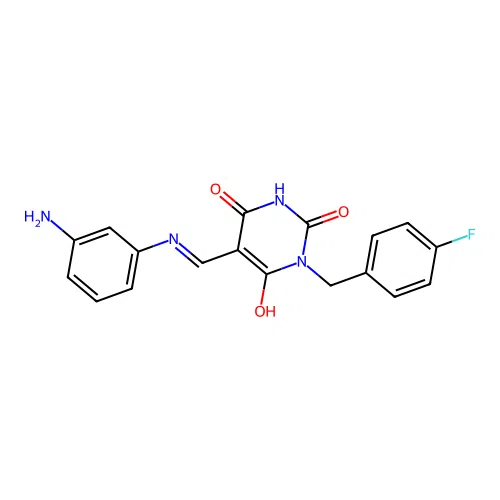 (E)-5-(((3-aminophenyl)amino)methylene)-1-(4-fluorobenzyl)pyrimidine-2,4,6(1H,3H,5H)-trione structure
