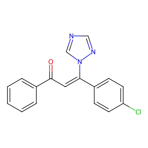 (2Z)-3-(4-chlorophenyl)-1-phenyl-3-(1H-1,2,4-triazol-1-yl)prop-2-en-1-one structure