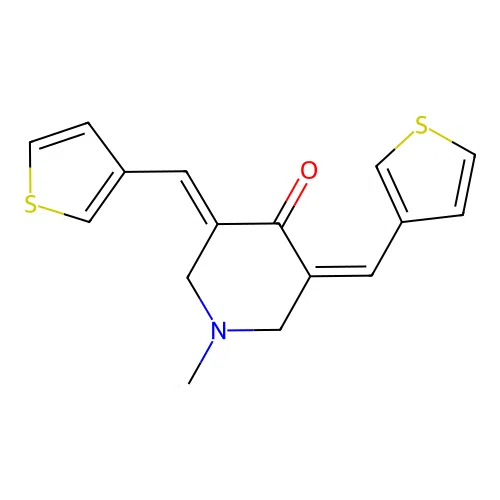 (3Z,5E)-1-methyl-3,5-bis(thiophen-3-ylmethylidene)piperidin-4-one structure