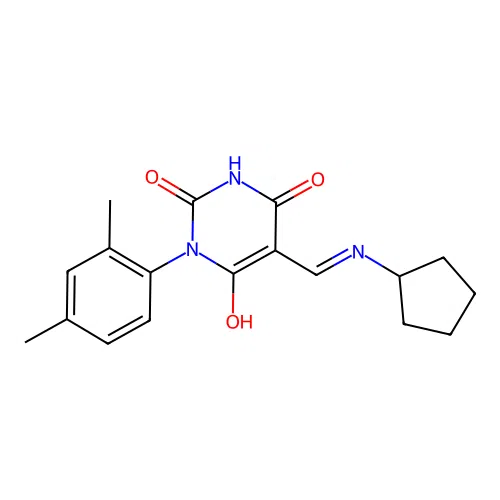 (5E)-5-[(cyclopentylamino)methylidene]-1-(2,4-dimethylphenyl)-1,3-diazinane-2,4,6-trione structure