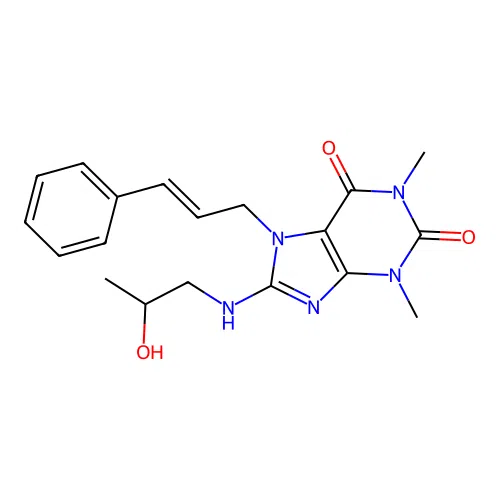 7-cinnamyl-8-((2-hydroxypropyl)amino)-1,3-dimethyl-1H-purine-2,6(3H,7H)-dione structure