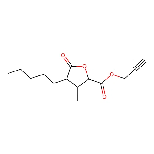 Prop-2-yn-1-yl 3-methyl-5-oxo-4-pentyltetrahydrofuran-2-carboxylate structure