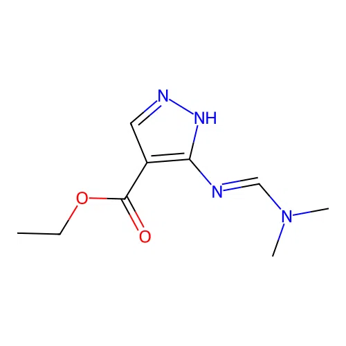 Pyrazole-4-carboxylic acid, 5-(N,N-dimethylformimidoyl)-, ethyl ester structure
