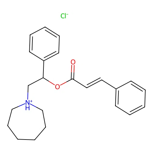 Cinnamic acid, alpha-(hexahydro-1H-azepin-1-ylmethyl)benzyl ester, hydrochloride structure