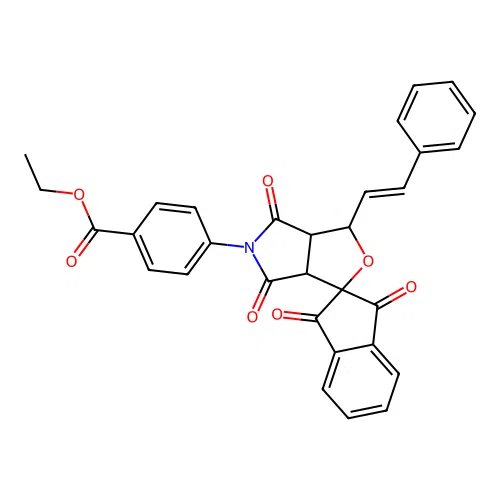 (E)-ethyl 4-(1',3',4,6-tetraoxo-3-styryl-1',3a,3',4,6,6a-hexahydrospiro[furo[3,4-c]pyrrole-1,2'-inden]-5(3H)-yl)benzoate structure