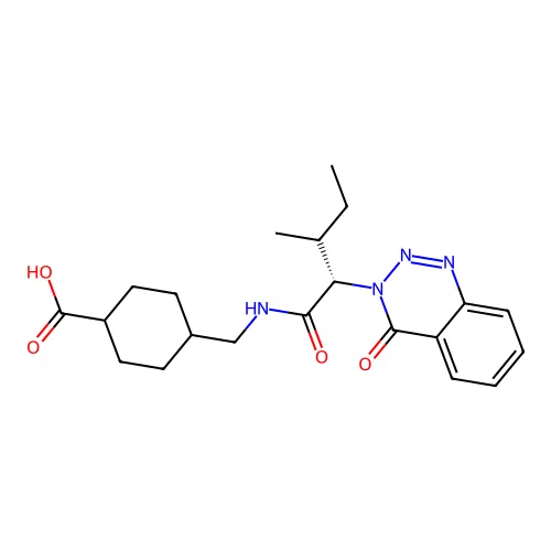 4-(((2S,3S)-3-methyl-2-(4-oxobenzo[d][1,2,3]triazin-3(4H)-yl)pentanamido)methyl)cyclohexanecarboxylic acid structure