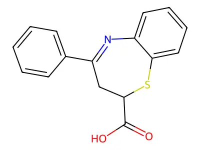 4-Phenyl-2,3-dihydro-1,5-benzothiazepine-2-carboxylic acid structure