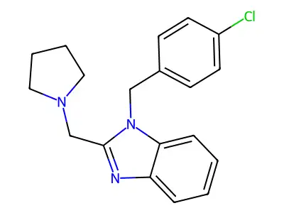 1-[(4-Chlorophenyl)methyl]-2-(pyrrolidin-1-ium-1-ylmethyl)benzimidazole chloride structure