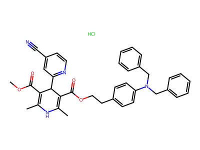 (2,4'-Bipyridine)-3',5'-dicarboxylic acid, 1',4'-dihydro-4-cyano-2',6'-dimethyl-, 2-(4-(bis(phenylmethyl)amino)phenyl)ethyl methyl ester, monohydrochloride structure