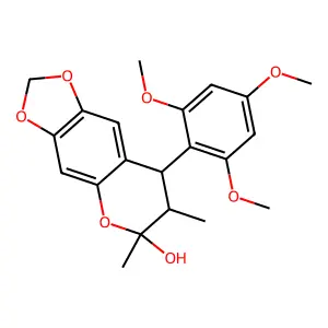 7,8-Dihydro-6,7-dimethyl-8-(2,4,6-trimethoxyphenyl)-6H-1,3-dioxolo(4,5-g)(1)benzopyran-6-ol structure