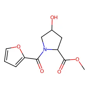 methyl (2~{S},4~{R})-1-(furan-2-ylcarbonyl)-4-oxidanyl-pyrrolidine-2-carboxylate structure