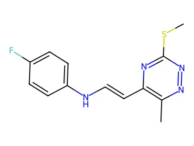4-fluoro-N-[2-(6-methyl-3-methylsulfanyl-1,2,4-triazin-5-yl)ethenyl]aniline structure
