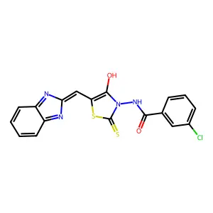 N-[(5E)-5-(1H-benzimidazol-2-ylmethylidene)-4-oxo-2-thioxo-1,3-thiazolidin-3-yl]-3-chlorobenzamide structure