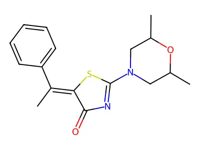 (5Z)-2-(2,6-dimethylmorpholin-4-yl)-5-(1-phenylethylidene)-1,3-thiazol-4(5H)-one structure