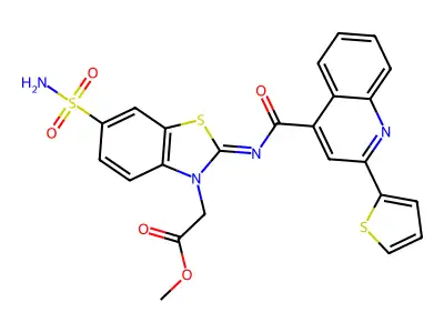 methyl 2-[6-sulfamoyl-2-(2-thiophen-2-ylquinoline-4-carbonyl)imino-1,3-benzothiazol-3-yl]acetate structure