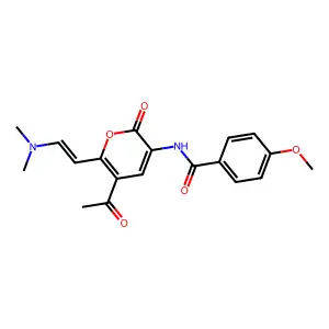 N-[5-acetyl-6-[2-(dimethylamino)ethenyl]-2-oxopyran-3-yl]-4-methoxybenzamide structure