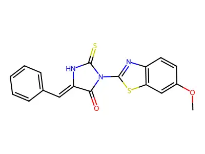 (5Z)-5-benzylidene-3-(6-methoxy-1,3-benzothiazol-2-yl)-2-thioxoimidazolidin-4-one structure