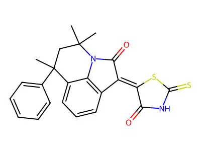 (1Z)-4,4,6-trimethyl-1-(4-oxo-2-thioxo-1,3-thiazolidin-5-ylidene)-6-phenyl-5,6-dihydro-4H-pyrrolo[3,2,1-ij]quinolin-2(1H)-one structure