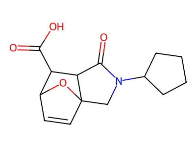 2-Cyclopentyl-1-oxo-1,2,3,6,7,7a-hexahydro-3a,6-epoxyisoindole-7-carboxylic acid structure