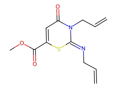 methyl (2Z)-3-allyl-2-(allylimino)-4-oxo-3,4-dihydro-2H-1,3-thiazine-6-carboxylate structure