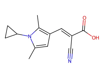 (2E)-2-cyano-3-(1-cyclopropyl-2,5-dimethyl-1H-pyrrol-3-yl)acrylic acid structure