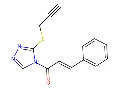 (E)-3-phenyl-1-(3-prop-2-ynylsulfanyl-1,2,4-triazol-4-yl)prop-2-en-1-one structure