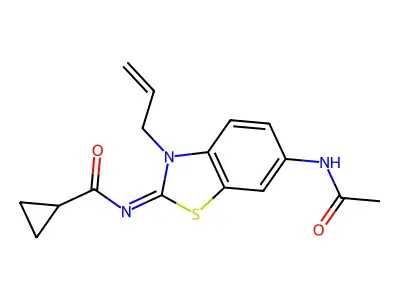 N-(6-acetamido-3-prop-2-enyl-1,3-benzothiazol-2-ylidene)cyclopropanecarboxamide structure