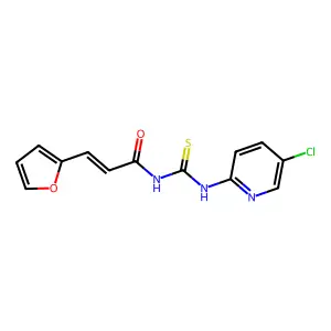 (E)-N-[(5-chloropyridin-2-yl)carbamothioyl]-3-(furan-2-yl)prop-2-enamide structure