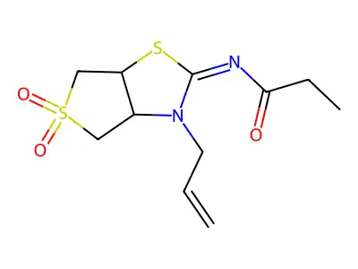 N-[(2Z)-5,5-dioxido-3-(prop-2-en-1-yl)tetrahydrothieno[3,4-d][1,3]thiazol-2(3H)-ylidene]propanamide structure