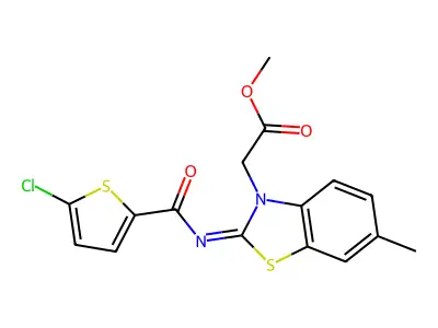 (Z)-methyl 2-(2-((5-chlorothiophene-2-carbonyl)imino)-6-methylbenzo[d]thiazol-3(2H)-yl)acetate structure